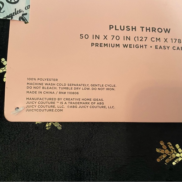 Juicy Couture Christmas/Winter Blanket Black with Gold Detail 50” x 70” - Picture 5 of 8
